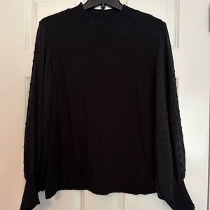 Cece Woman’s Black Mock Neck Sweater with Sheer Sleeves Size XL